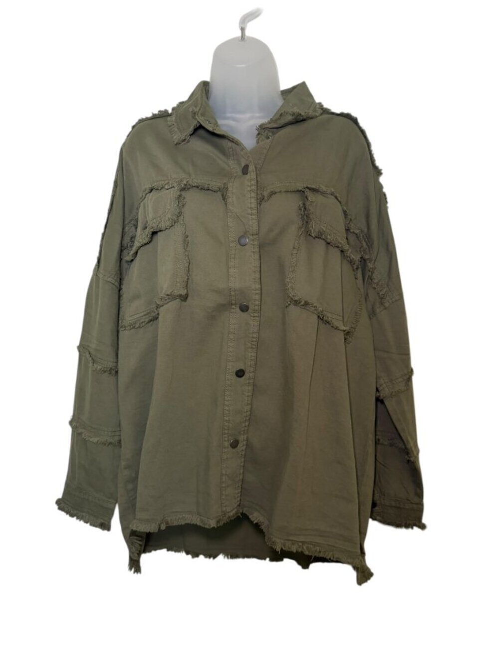 Elan Dawn Jacket Olive Green Frayed Utility Shirt Jacket L NWT - Picture 2 of 8